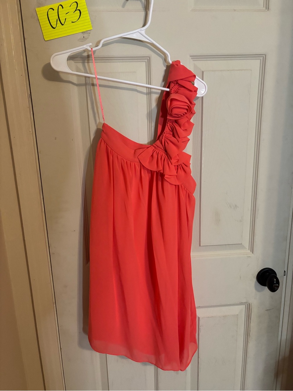 One-Shoulder Ruffle Coral Dress